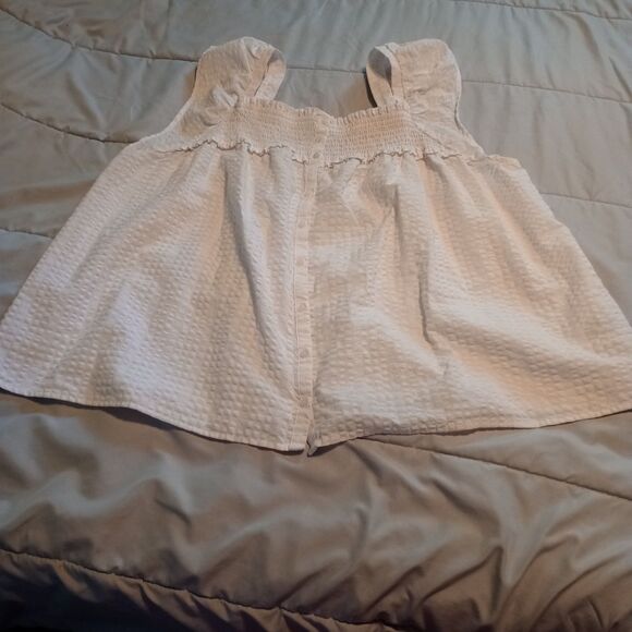 Old Navy Smocked Flutter Sleeve Tank Top 3X. White Boho Peasant Dress Up or Down - Picture 1 of 7